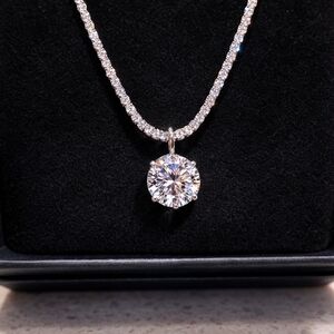 1ct D VVS1 Moissanite Solitaire Pendant, 925 Sterling Silver, Excellent Cut